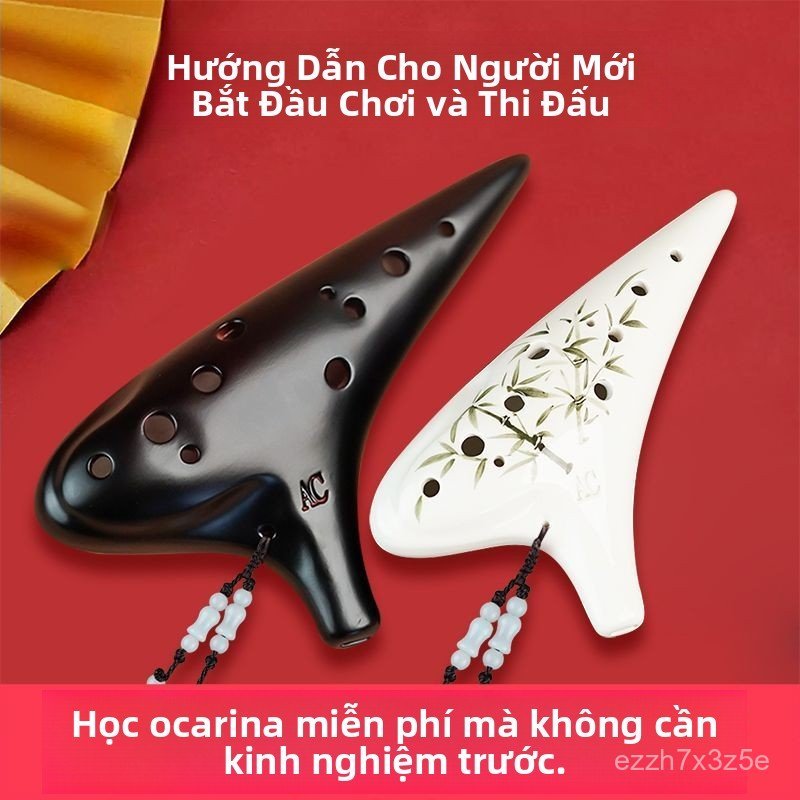 Kèn Ocarina 12 lỗ tone AC chuyên nghiệp bằng gốm cao cấp nhạc cụ thổi hơi tự học cho người lớn trẻ e