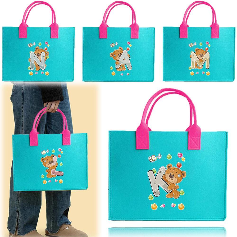 Felt Bag Large Capacity Reuseable -Large Capacity Shopping Travel Bag Printed Student Felt Tote Bag