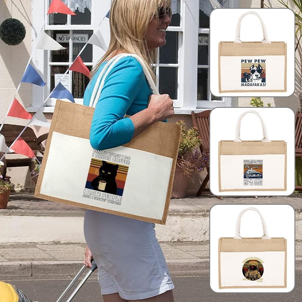 Jute Bag Handbag Women Shopping Bags Tote Linen Shoulder Bag Sacks Jute Imitation Bags Cute and Stra