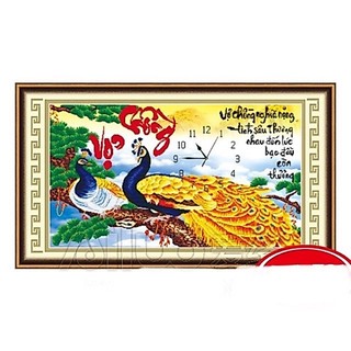 Tranh thêu đồng hồ vợ chồng công 3d ailuo al56715