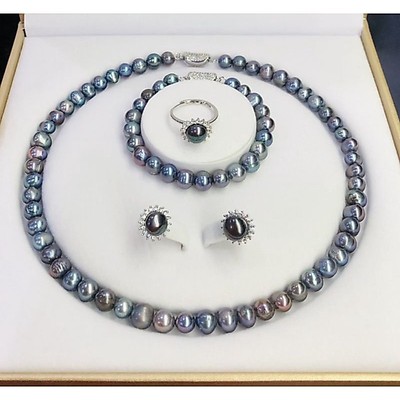 Bộ Trang Sức Ngọc Trai 4 Món Màu Đen 8Ly Sang Trọng, Thanh Lịch - Ngọc Trai Trường Thịnh
