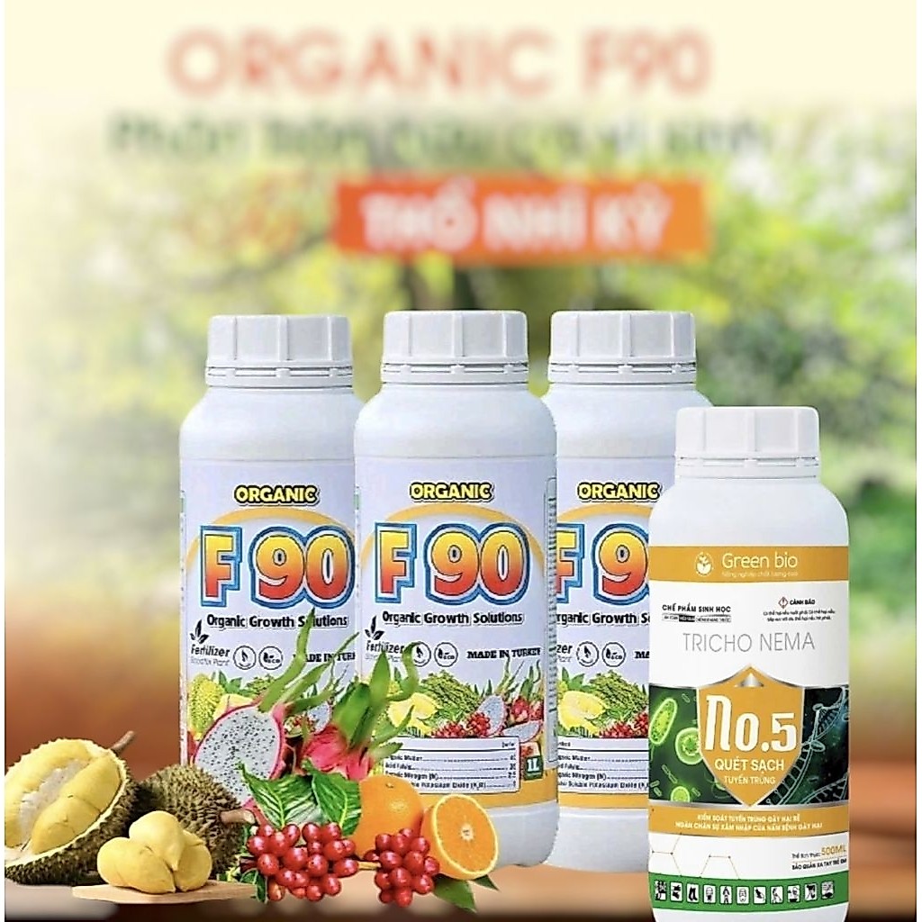 combo 3 chai Organic F90 tặng No5 Phân bón hữu cơ vi sinh (chai 1 lít) nhập khẩu Thổ Nhĩ Kỳ,đi đọt m