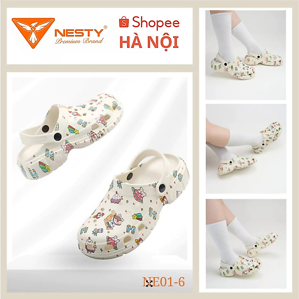Dép sục cho trẻ em và gia đinh họa tiết NESTY chính hãng mã NE01-6_ Tặng kèm charm