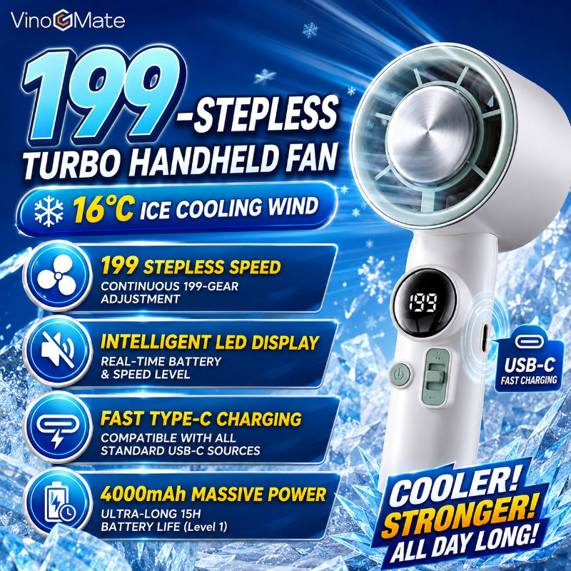 Kipas Angin Di Động TEC Làm Mát 199 Cấp Độ Gió Siêu Mạnh Kipas Tangan Động Cơ Không Chổi Than Pin Dà