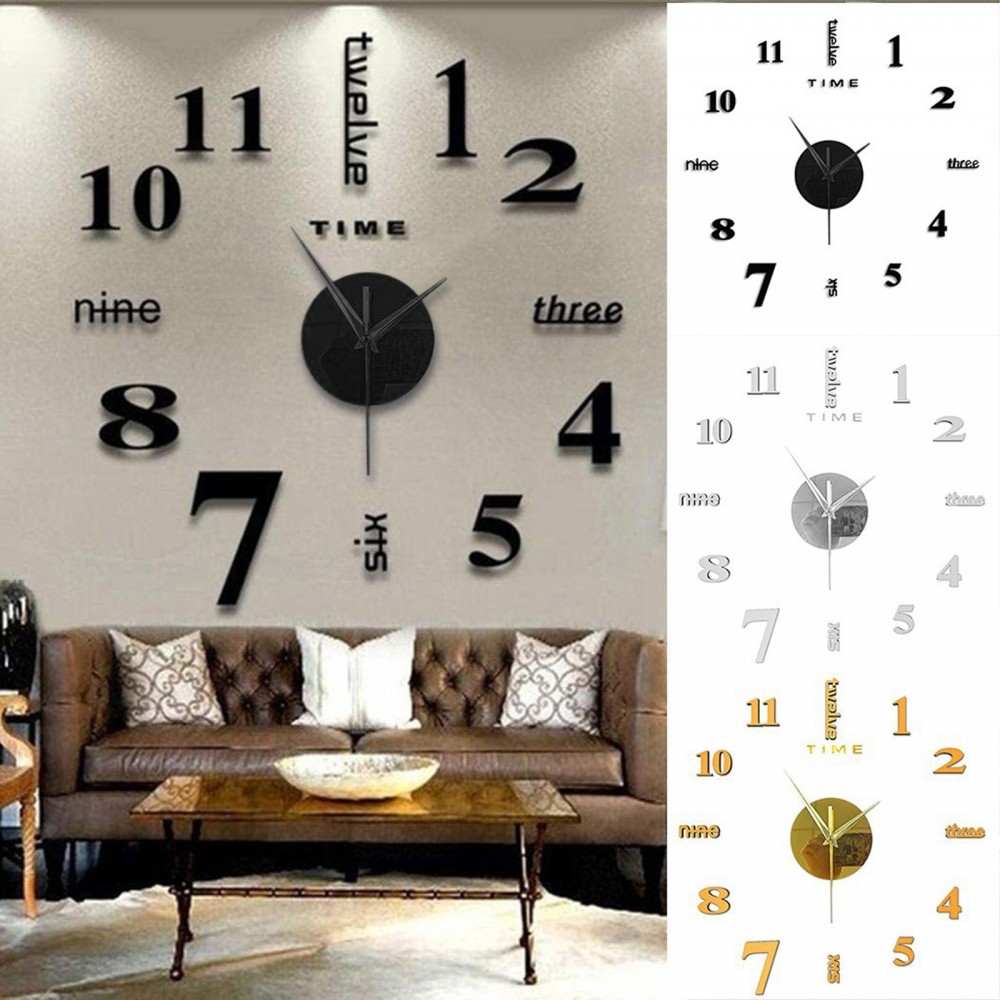 [DOLLDOLL-VN]Wall Sticker Set EVA Foam Home Mirror Modern Plastics Stainless Steel Wall Clock