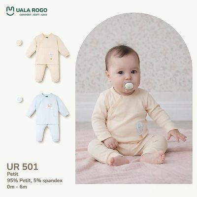 Đồ bộ cho bé sơ sinh Ualarogo dài tay 0-6 tháng vải Petit mềm mịn co giãn cúc chéo UR 501