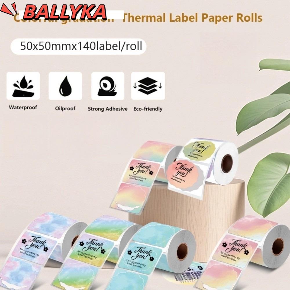 BALLYKA 140 Chiếc Cuộn Nhãn Nhiệt, Nhãn Dán Nhãn Vuông 50x50 mm Chống Thấm Nước, Hình Hoa Chống Rách