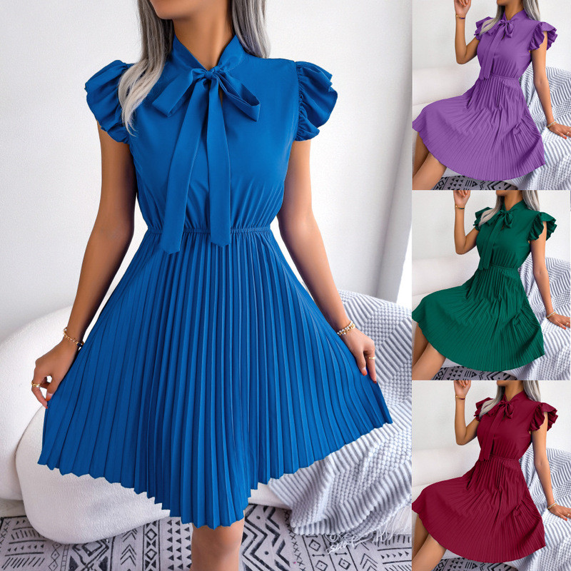 Ins Style Real Shot 2026 Xuân Hè Sang Trọng Ren-Up Hẹp Viền Lớn Xếp Ly Váy Cross-B
