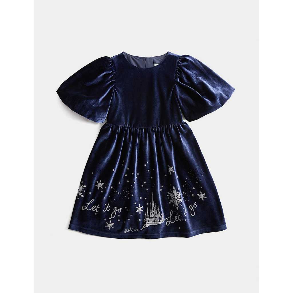 M&S - Kids Dress - Frozen™ Velvet Dress - NAVY