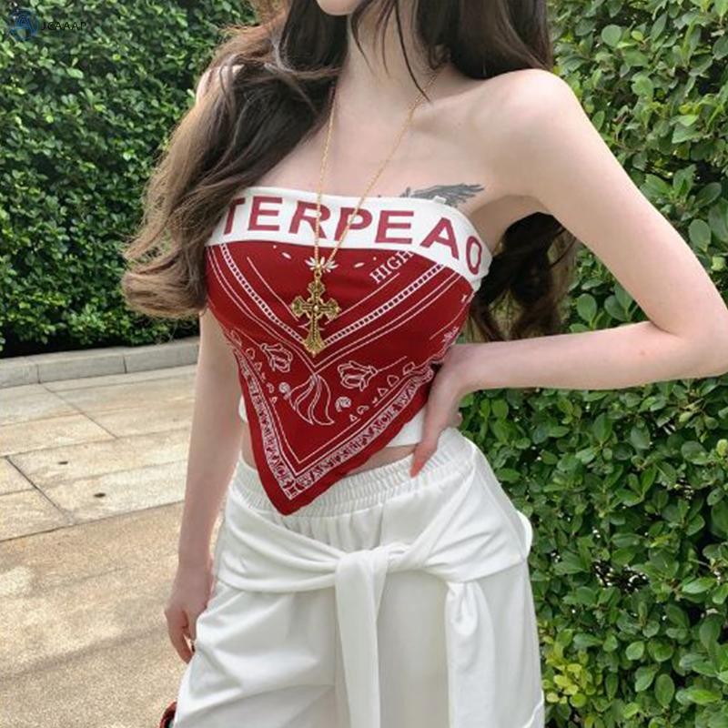 Áo hai dây mỏng in chữ style Mỹ Y2K dành cho nữ