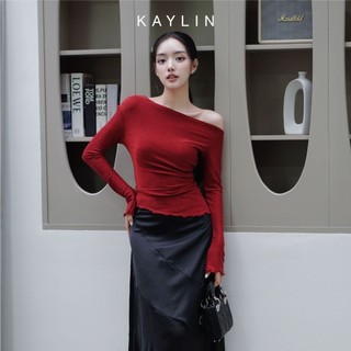  Áo kiểu KAYLIN tay dài lệch vai chất vải thun cotton co giãn phong cách BST hè 2025 - N2449 
