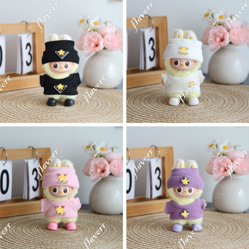 Bộ mũ dệt kim có gân Mini Labubububu 4.0 10cm (Chỉ vải)