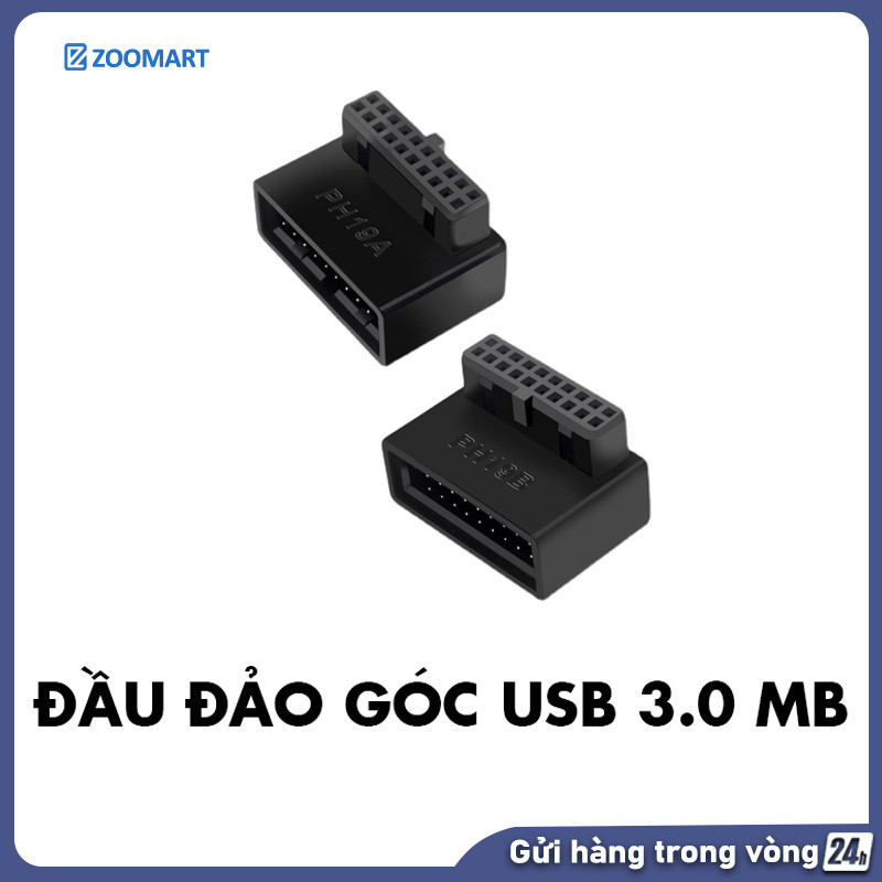 Đầu Đảo Góc 90 Độ Chân Cắm USB 3.0 MB, Độ Bền Cao, Chuẩn PH19A PH19B, Hàng Mới, Giúp Gọn Dây Chống C