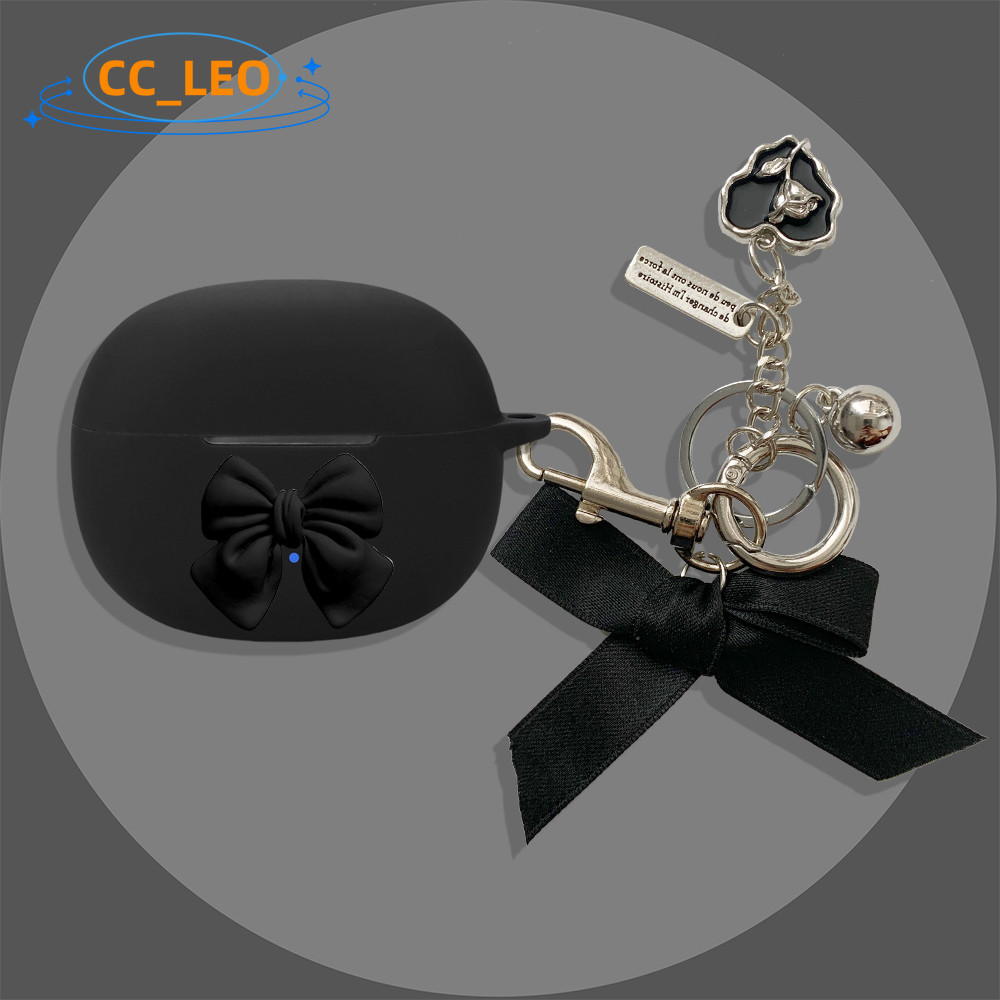 Suitable for QCY MeloBuds N70 Case Silicone Soft Case Cute Metal Panda Pendant Cartoon Bow Keychain 