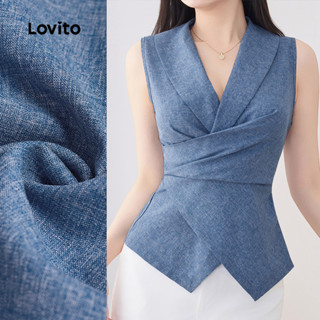 Lovito Áo Tank Top Bất Đối Xứng Xếp Ly Xuân Hè Xanh Tank Top Dành Cho Nữ L135ED203