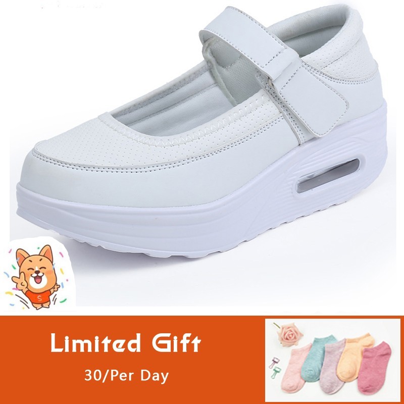 GP6 HÀNG CÓ SẴN Kasut Jururawat Ringan Misi Hitam Putih Woman Cut-Outs Wedges Shoes