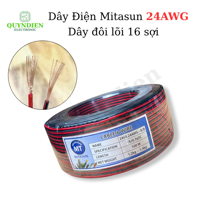 Dây Điện Đôi Mitasun 24AWG Lõi Đồng 16 Sợi Cách Điện PVC - LinhKien HD audio