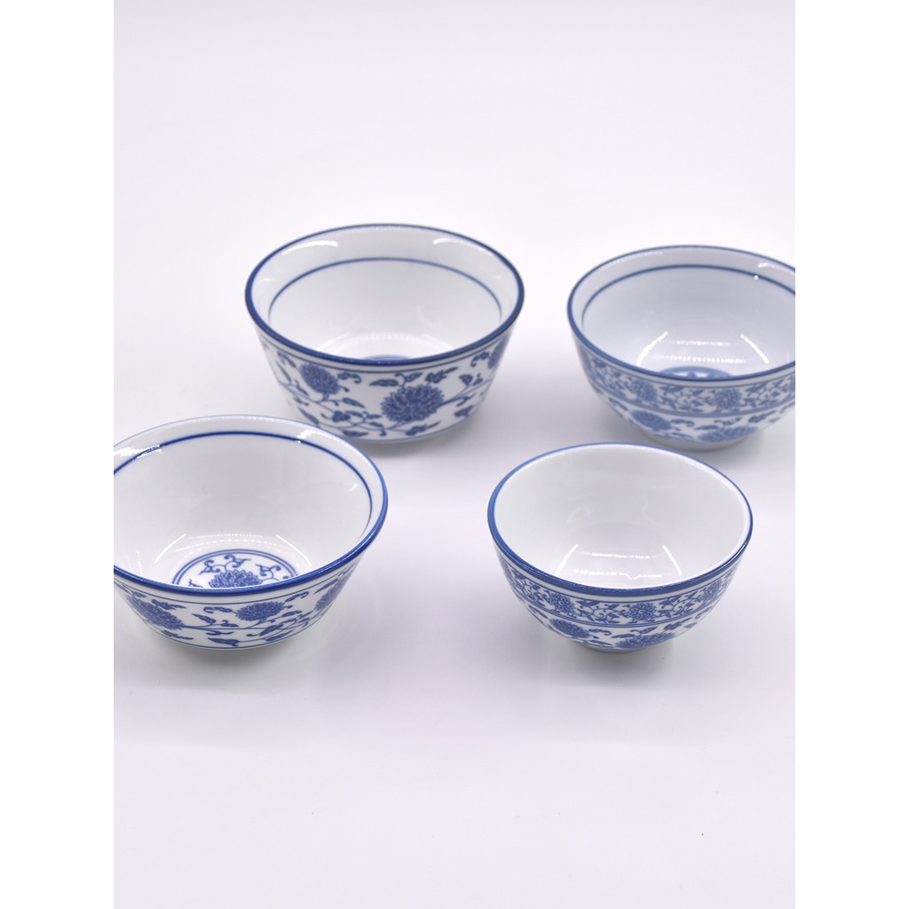 Xanh Trắng Sứ Bát Nhỏ Phục Vụ Thương Mại Gốm Cơm Bát Hộ Gia Đình Mini 13cm Miệng Súp Bát Retro 4.5 I