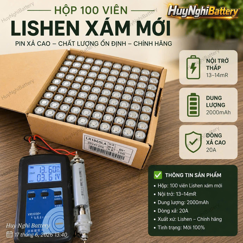 ✅️ ( Bán sỉ): 01 Hộp 100 viên 18650 Lishen Xám Mới