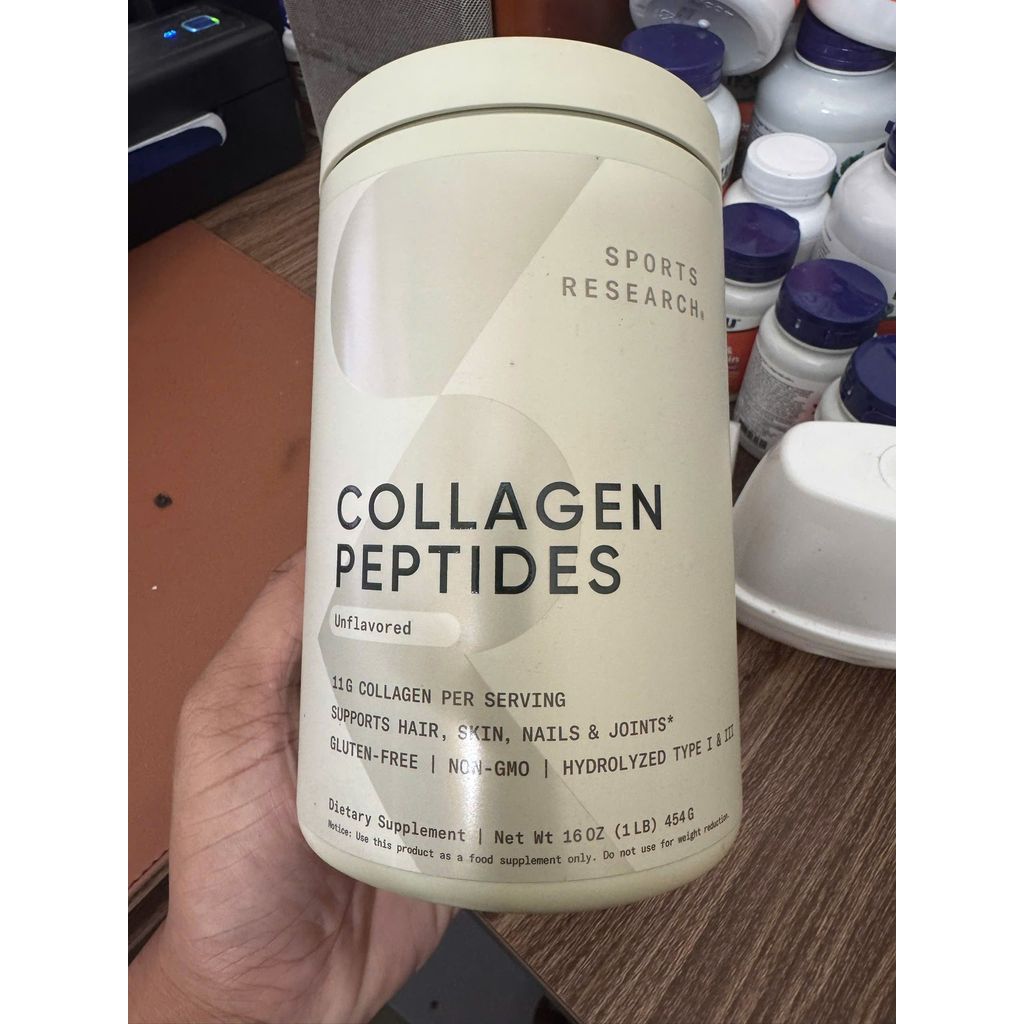 Bột Collagen thủy phân không vị SR Sports Research Collagen Peptides Unflavored Types I & III của Mỹ