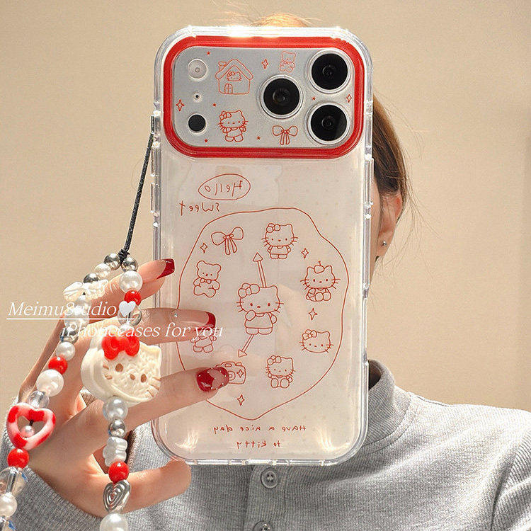 Meimu Phong Cách Hàn Quốc ins Red Line Cat Clock Thích Hợp Cho Vỏ Điện Thoại Apple 17pro iphone16pro