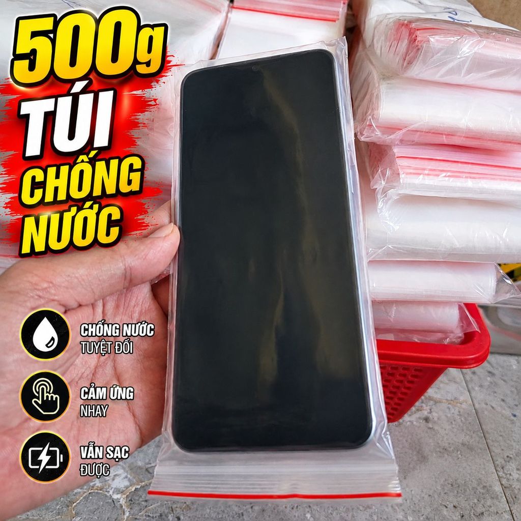 "Combo Túi Zip Chỉ Đỏ 9x19 Cm, 10x19  Lý Tưởng Đựng Điện Thoại, Ốp Lưng Chống Nước 100GR, 500GR