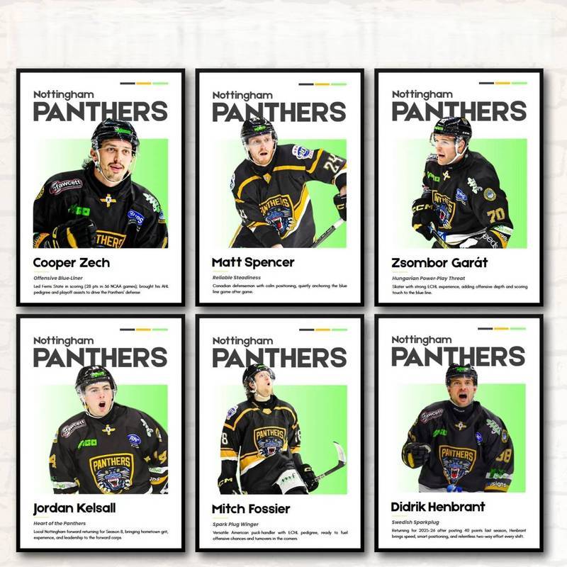 Nottingham Panthers Ice Hockey Canvas Wall Art Set Player Profile Poster dành cho người hâm mộ Trang