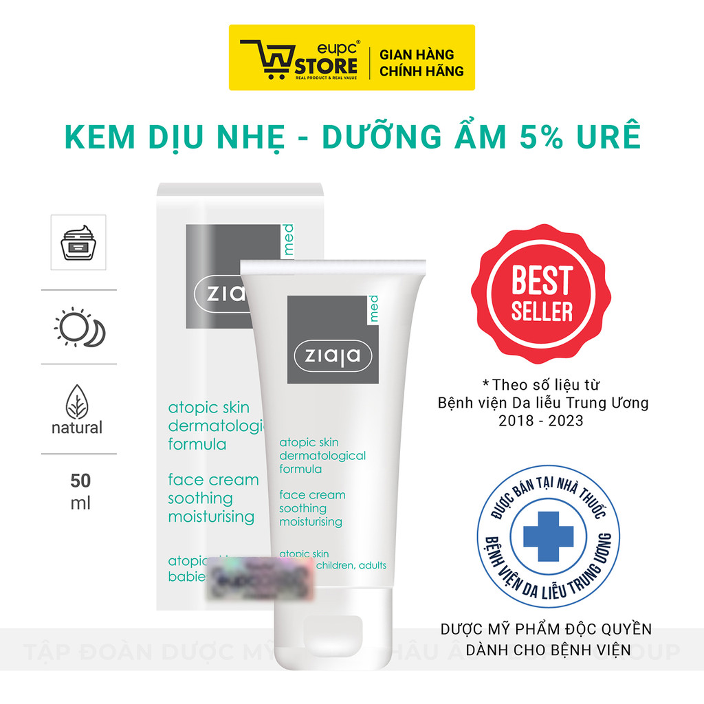 Kem Dịu Nhẹ, Dưỡng Ẩm 5% Urê Ziaja Med 50ml Giảm Khô, Thô Ráp Và Nứt Nẻ da, An Toàn Với Trẻ Nhỏ EUPC