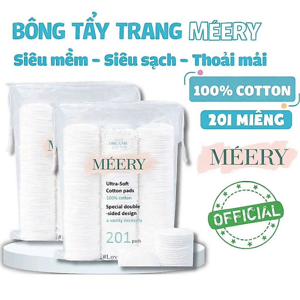 Bông Tẩy Trang Meery 201 Miếng 100% Cotton, Lamer Bông Tẩy Trang, Bông Tẩy Trang Lamer