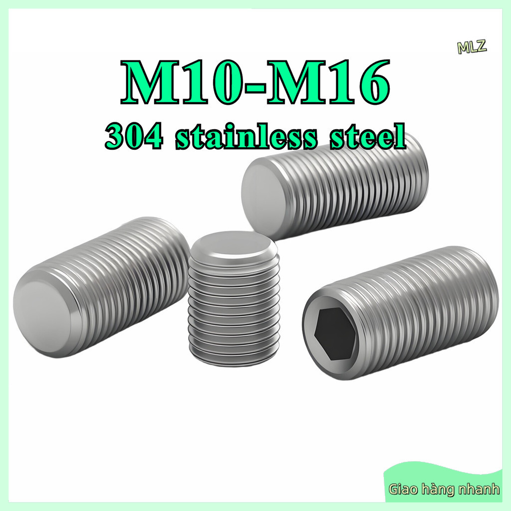 Vít định vị ren mịn đầu bằng inox 304 - Vít chặn không gỉ bước ren nhỏ phụ tùng cơ khí M10 / M12 / M