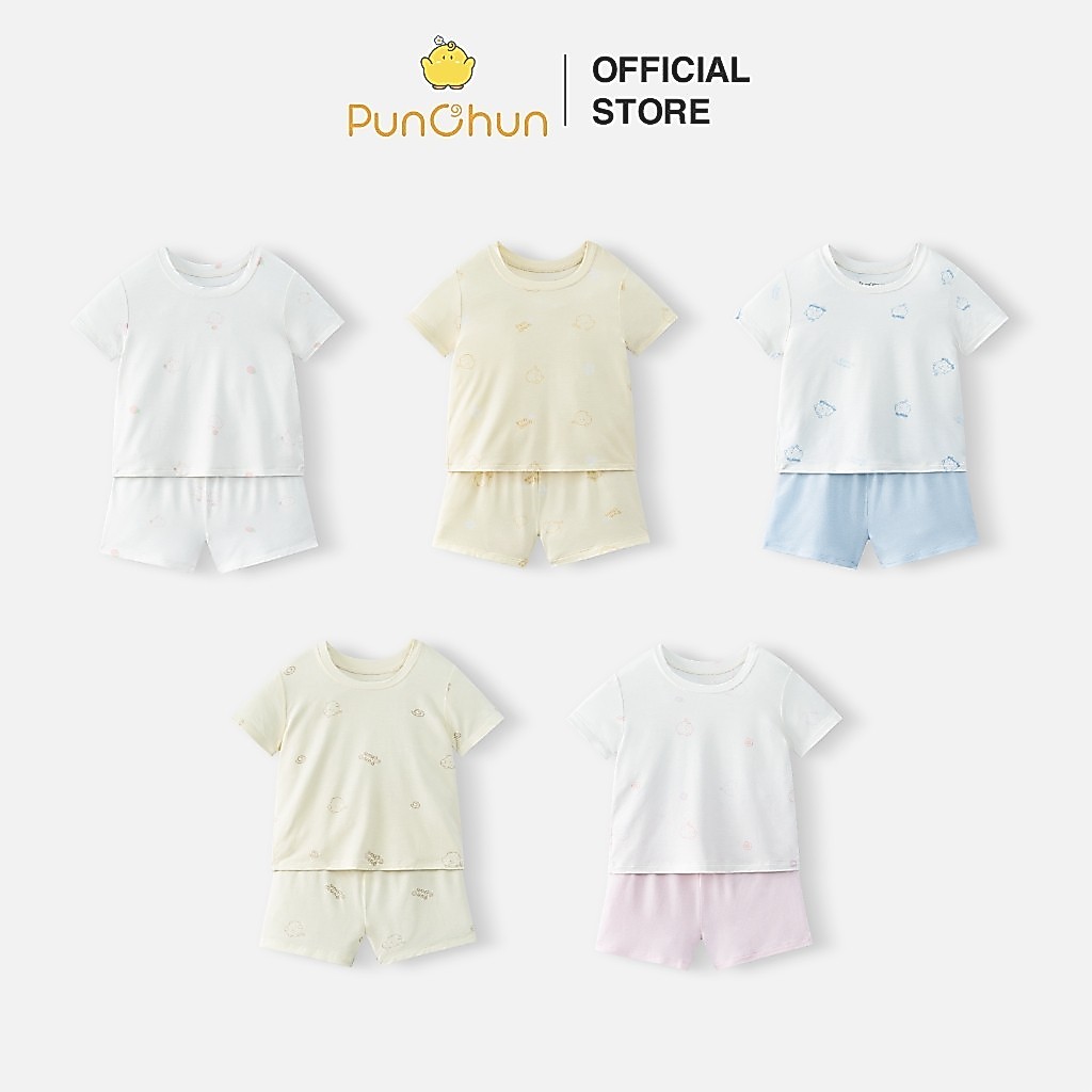 Punchun SS26.T2 Bộ quần áo cộc cổ tròn Punchun Cup cho bé trai bé gái 6M-5Y