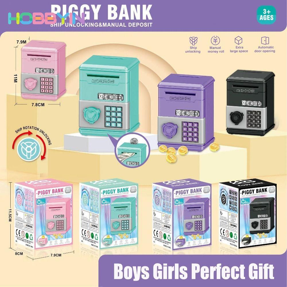 HOBBYIN Đồ chơi trẻ em Heo đất, Mật khẩu ATM Hộp tiền tiết kiệm tiền, Đồ chơi tiết kiệm tài chính Qu