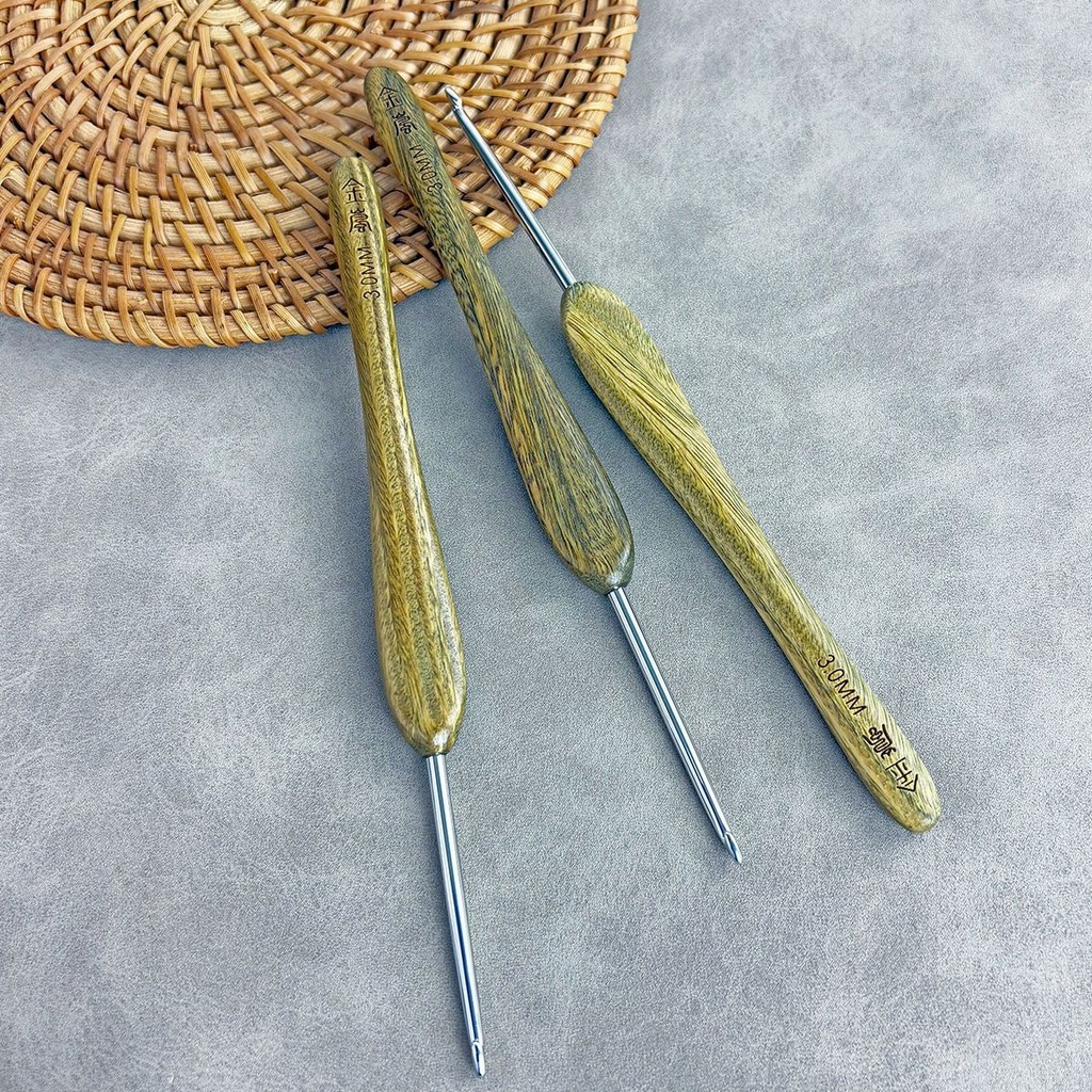 Jinlan Tay Cầm Bằng Gỗ Móc Gỗ Đàn Hương Xanh Kim Dài La Bàn Kim Thép Không Gỉ Móc Handmade diy Len B