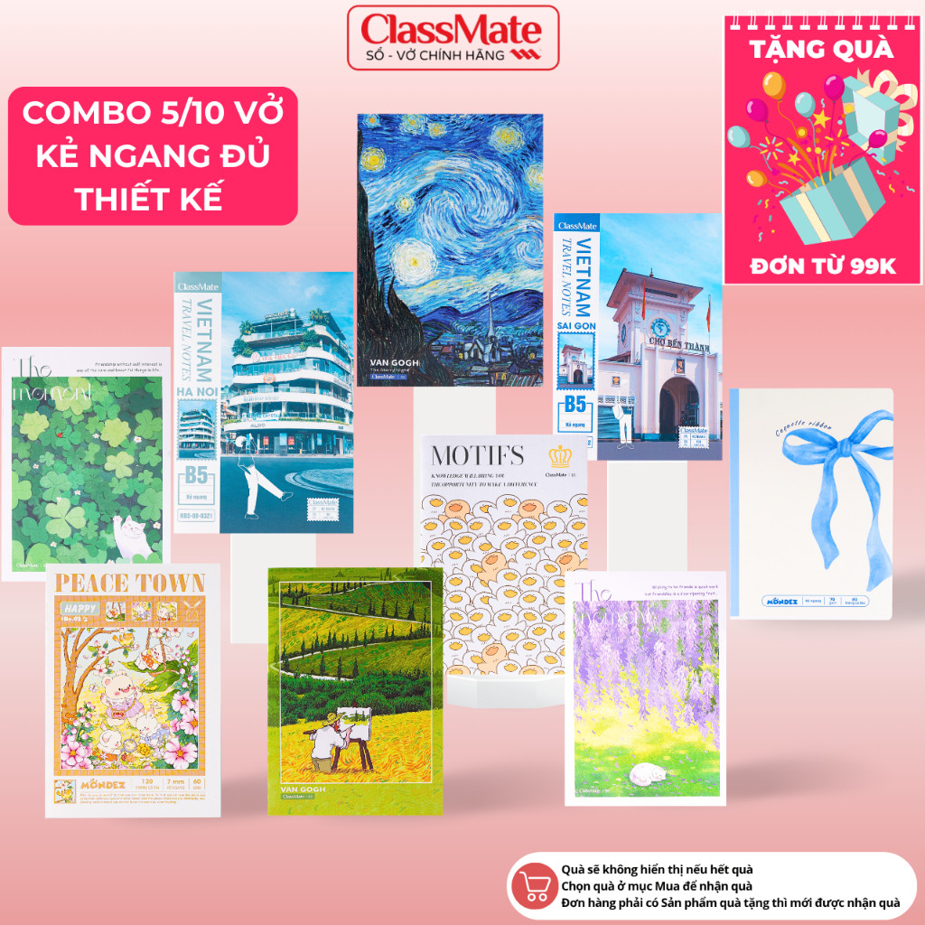 [Tặng 1 Quà] Combo 5/10 Vở Kẻ Ngang Vở 80/120 Trang Bìa Chống Nước Vở Kẻ Ngang Cho Học Sinh Cấp 2-AT