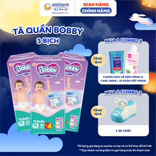 [TẶNG KÈM 8 MIẾNG] Combo 3 Tã quần Bobby Siêu Khô Thoáng - 100% Thoáng Khí size M56/ L48/ XL42/ XXL38/ XXXL29