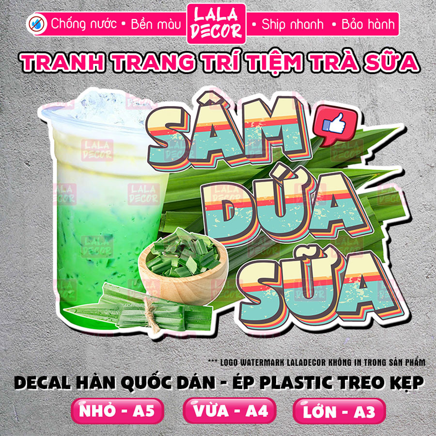 Tranh Dán Tường Sâm Dứa Sữa Chống Nước 🎀 Decal Sâm Dứa Sữa Tươi Sẵn Keo/Ép Plastic, Decal Trang Trí 