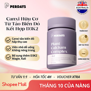 Canxi Hữu Cơ Cho Mẹ Bầu - PERDAYS Plant Calcium Complex + D3K2 - Không Nóng, Không Táo - Lọ 60 Viên