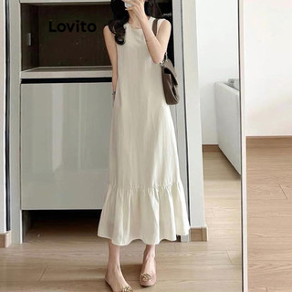 Lovito Đầm thường ngày có viền xếp nếp mùa hè/xuân cho nữ LNM66119