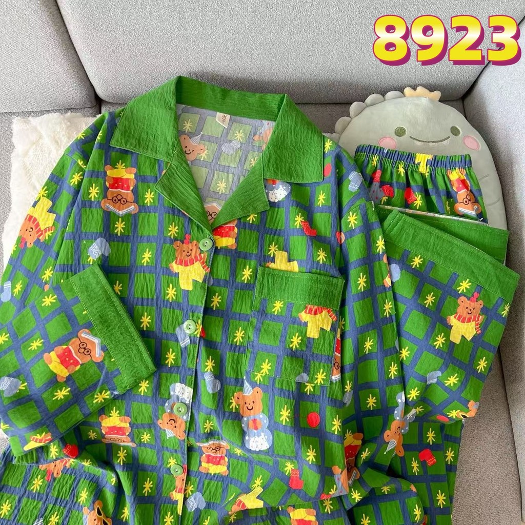 Đồ ngủ nữ hoạ tiết dễ thương pyjama Bộ đồ ngủ đồ bộ mặc nhà Pijama Học sinh thiếu nữ bộ dài tay 8923