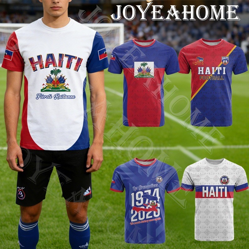 Cờ Haiti Phong Cách Bóng Đá Áo Thun Haiti 3D In 2026 Cổ Vũ Haiti Họa Tiết Áo Thun Tay Ngắn 6.17