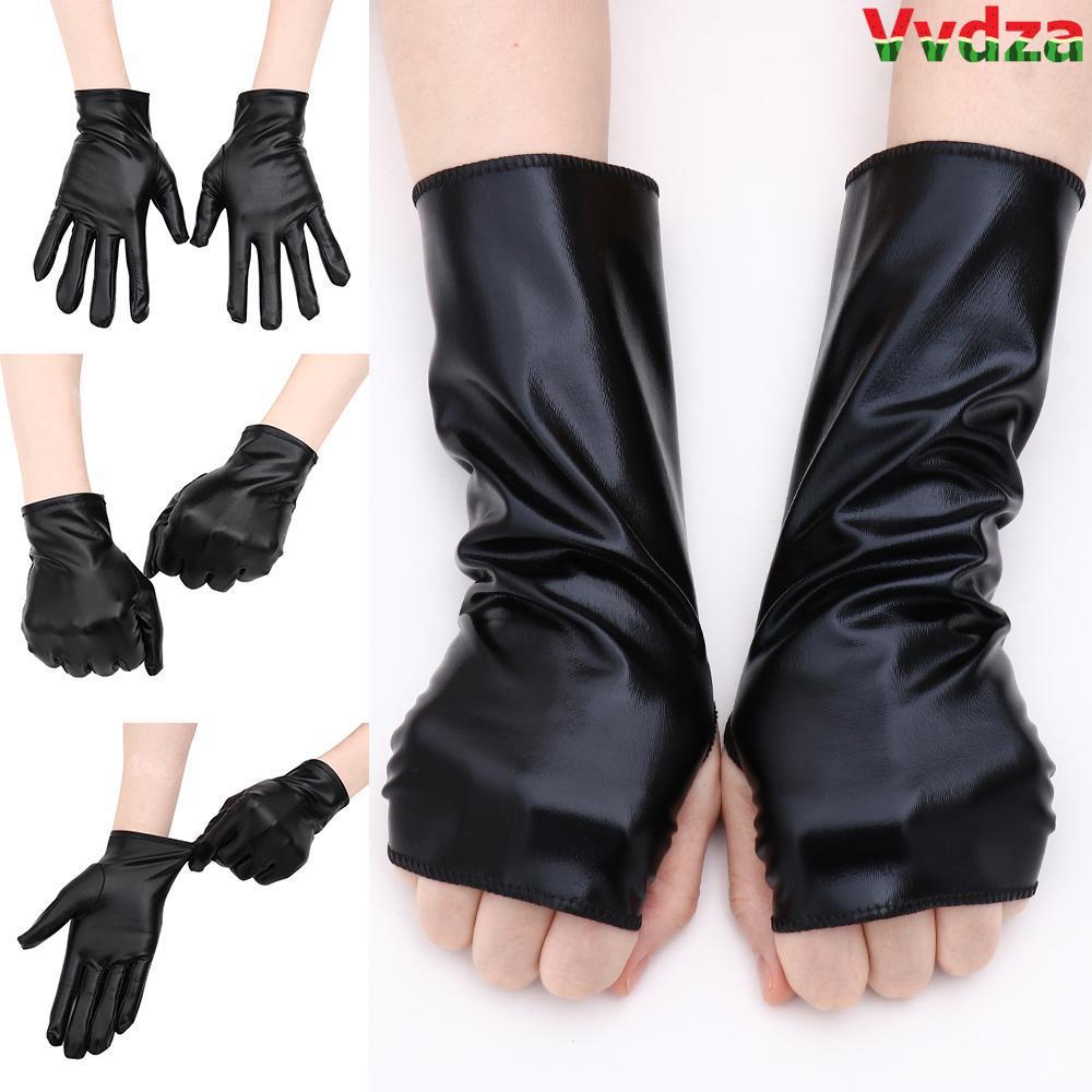VVDZA Găng Tay Đen Gothic PU Mittens Gothic Punk Dress Up