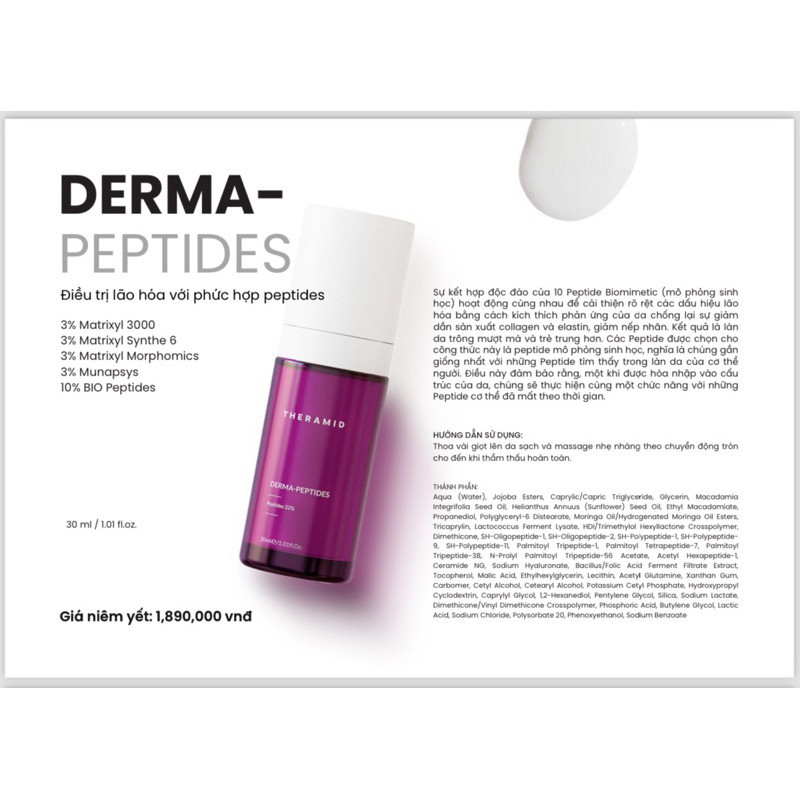 THERAMID Derma - peptides serum xử lý lão hoá với phức hợp Peptides 30ml