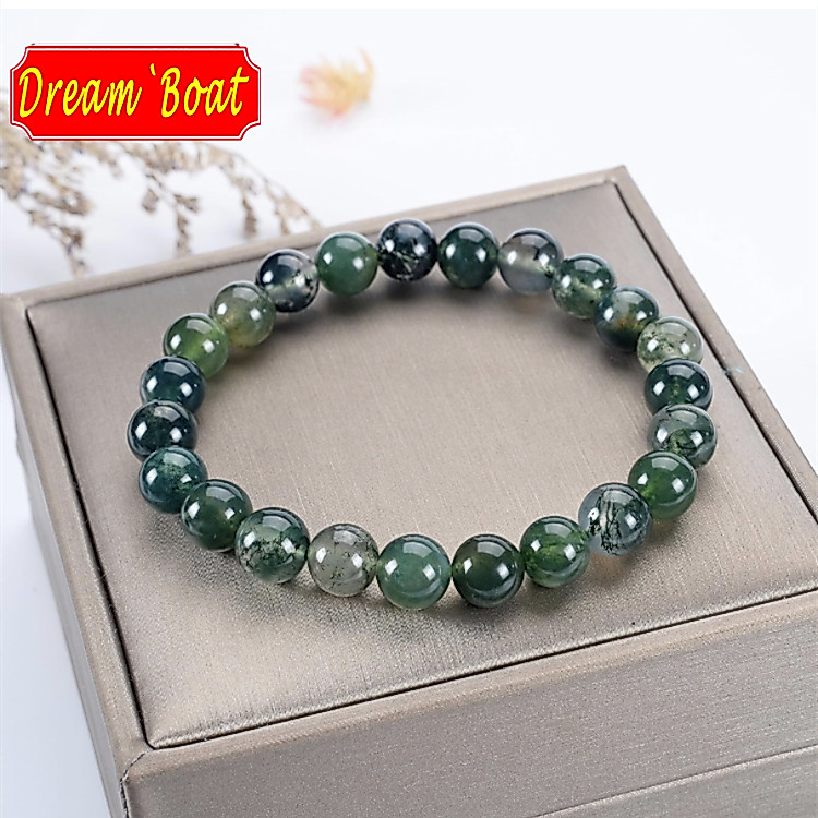 Moss Agate Bracelet, Natural Crystal Bracelet，Vòng mã não rêu Moss Agate tự nhiên, hạt pha lê, phong