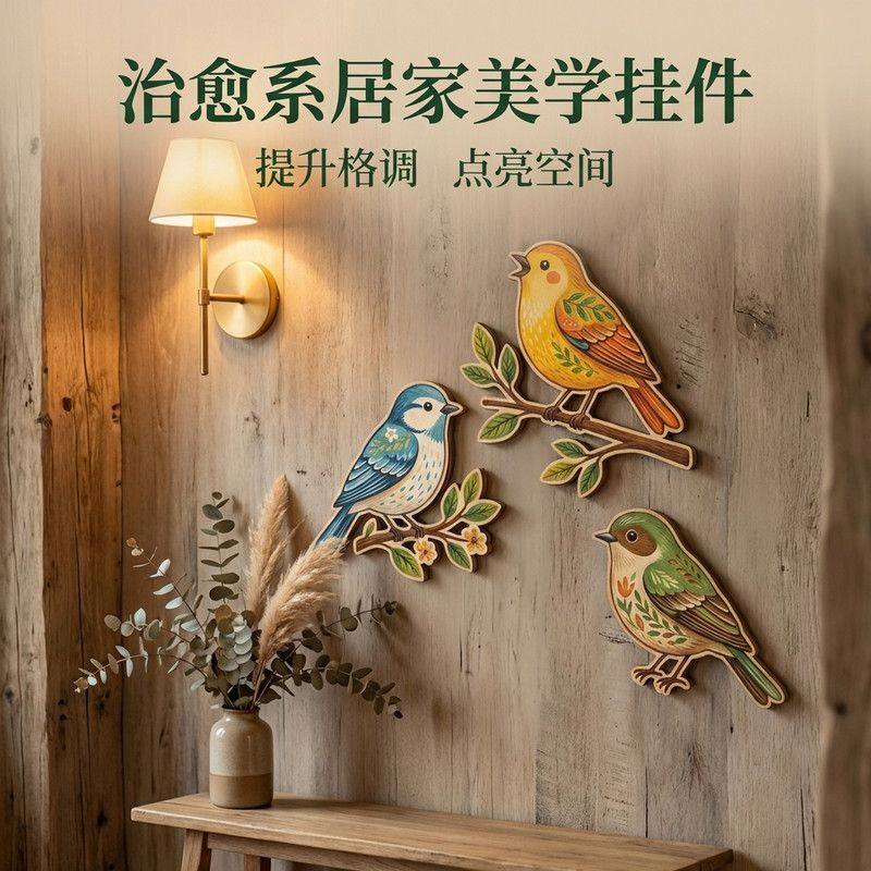 TQ~Forest-style wooden bird wall decal Living room wall decoration Environmentally friendly and odor
