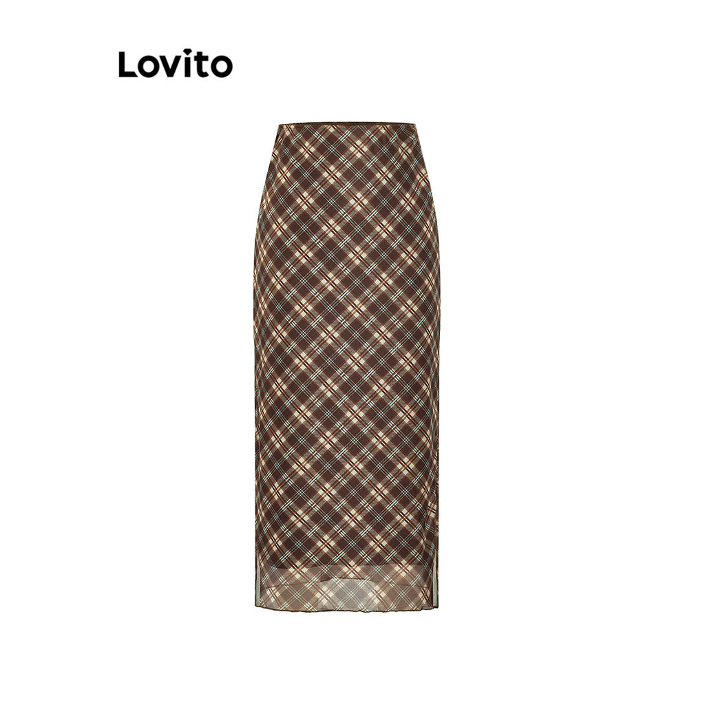 (Phong cách thường ngày) Lovito Váy Preppy Váy xẻ hai lớp kẻ sọc dành cho nữ L58AD073 (Nhiều màu)