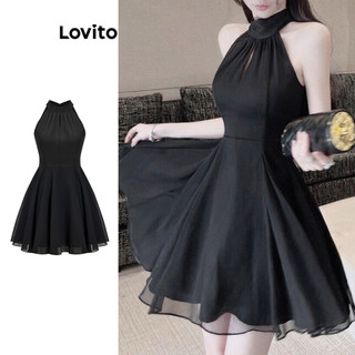 Lovito Phong cách thường ngày Váy Váy buộc lưng hai lớp trơn dành cho nữ L80ED448