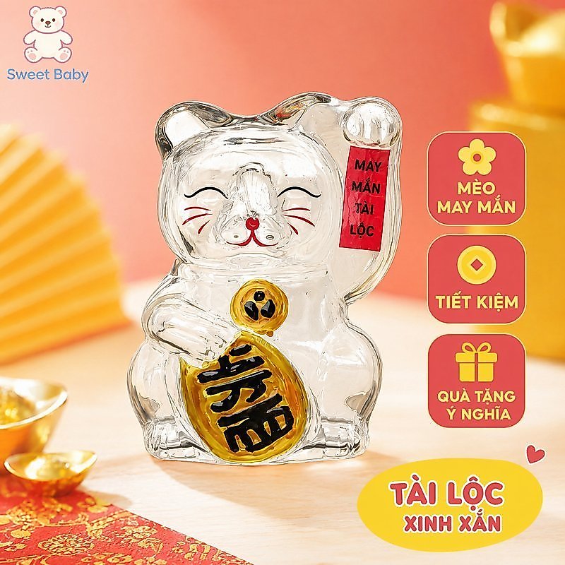 Cat Coin Bank Glass Money Jar Mini Trong Suốt Để Bàn Trang Trí Dễ Thương Tiết Kiệm May Mắn Quà Tặng
