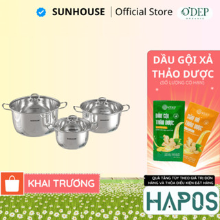 Bộ nồi inox 5 lớp đáy phẳng Sunhouse SHG788 - Dùng mọi loại bếp, đáy từ - HAPOS HEL