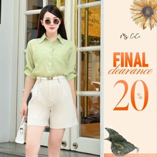 Áo sơ mi nữ Minie cổ đức tay lật Ms Cici chất liệu tơ Hàn vân xước mát nhẹ, cúc hoa nhí, túi chìm phá cách AT2421SML