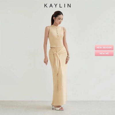Set KAYLIN áo kiểu phối chân váy dài chất vải thun cotton nhung phong cách thanh lịch BST Thu Đông 2025 - SET55T9